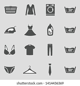 Laundry Washing Icons. Sticker Design. Vector Illustration.