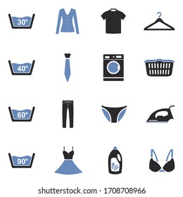 Laundry Washing Icons. Two Tone Flat Design. Vector Illustration.