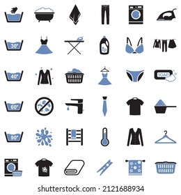 Laundry Washing Icons. Two Tone Flat Design. Vector Illustration.