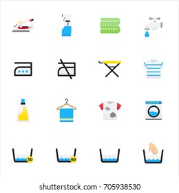 Laundry and Washing Icons. Vector Illustration Color Icons Flat Style.
