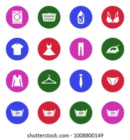 Laundry Washing Icons. White Flat Design In Circle. Vector Illustration. 