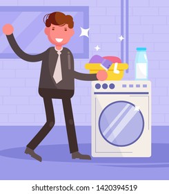Laundry, washing machine, basement Vector. Cartoon. Isolated art