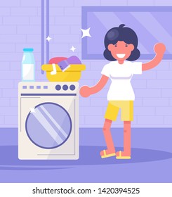 Laundry, washing machine, basement Vector. Cartoon. Isolated art
