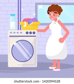 Laundry, washing machine, basement Vector. Cartoon. Isolated art