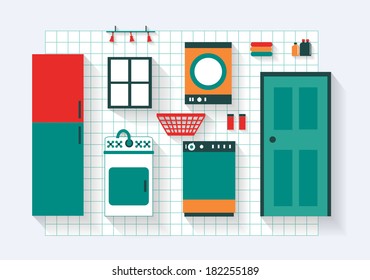 Laundry with Washing Machine Dryer and and Fittings Long Shadows 
