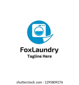 laundry washing machine and fox tail logo icon vector template