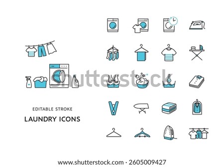 Laundry and washing machine icon set