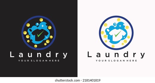 Laundry washing machine logo with  for your laundry business Premium vector
