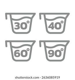 Laundry washing machine temperature icon set. Washing degrees, wash at 30, 40 vector icons.