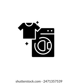 Laundry. Washing machine and T-shirt simple glyph icon. Vector solid isolated black illustration.