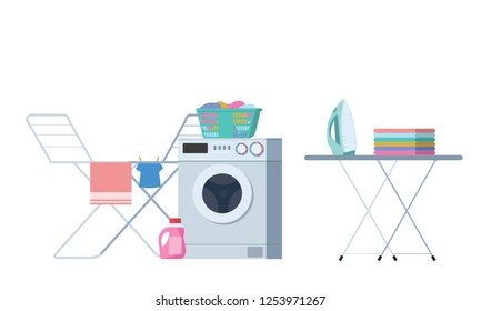 Laundry Washing room modern colorful vector illustration.