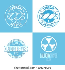 Laundry, washing service set of vector logo, icon, symbol, emblem. Design elements with washing machine for business related to laundry