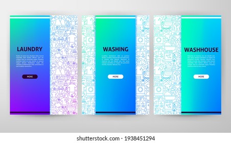 Laundry Web Design. Vector Illustration of Outline Posters.