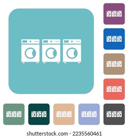 Laundry white flat icons on color rounded square backgrounds