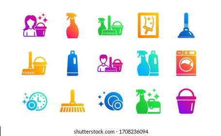 Laundry, Window sponge and Vacuum cleaner. Cleaning icons. Washing machine classic icon set. Gradient patterns. Quality signs set. Vector
