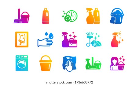 Laundry, Window sponge and Vacuum cleaner. Cleaning icons. Washing machine classic icon set. Gradient patterns. Quality signs set. Vector