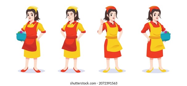 Laundry Woman Mascot With Red Uniform