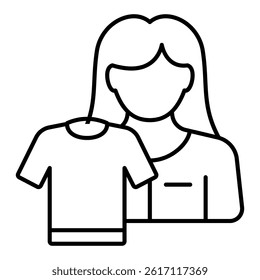Laundry worker and clean shirt thin line icon, laundry service concept. Vector graphics. Shirt and woman, washing clothes sign on white background, linear style for mobile or design