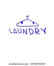 Laundry writing vector design, with white background and blue writing. Don't forget that clothes hangers are a characteristic of laundry as well as editable illustrations