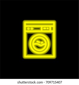 Laundry yellow glowing neon ui ux icon. Glowing sign logo vector