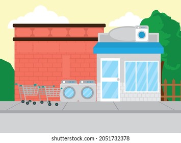 laundy store at city with shopping carts