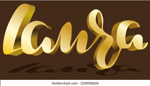 Laura Woman's name gold shadow pattern Hand sketched lettering vector illustration EPS 10 Template as banner, card, design, print poster Typography wallpaper Modern calligraphy Drawn inspirational