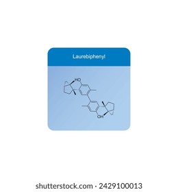 Laurebiphenyl skeletal structure diagram.Sesquiterpene compound molecule scientific illustration on blue background.
