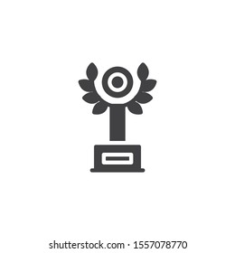 Laurel award cup vector icon. filled flat sign for mobile concept and web design. Champion trophy glyph icon. Symbol, logo illustration. Vector graphics