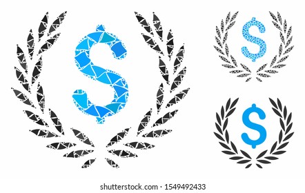 Laurel bank emblem composition of tuberous parts in various sizes and shades, based on laurel bank emblem icon. Vector rough parts are combined into collage.