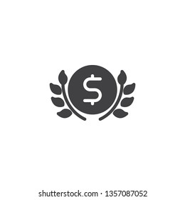Laurel Bank Emblem vector icon. filled flat sign for mobile concept and web design. Certified dollar bank glyph icon. Symbol, logo illustration. Pixel perfect vector graphics
