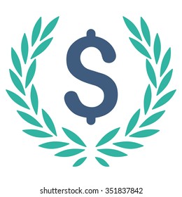 Laurel Bank Emblem vector icon. Style is bicolor flat symbol, cobalt and cyan colors, rounded angles, white background.