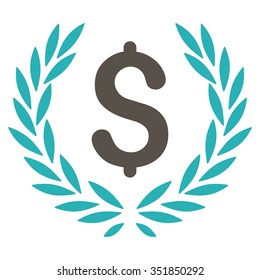 Laurel Bank Emblem vector icon. Style is bicolor flat symbol, grey and cyan colors, rounded angles, white background.