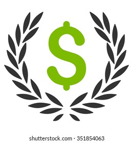 Laurel Bank Emblem vector icon. Style is bicolor flat symbol, eco green and gray colors, rounded angles, white background.