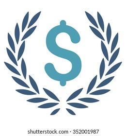 Laurel Bank Emblem vector icon. Style is bicolor flat symbol, cyan and blue colors, rounded angles, white background.