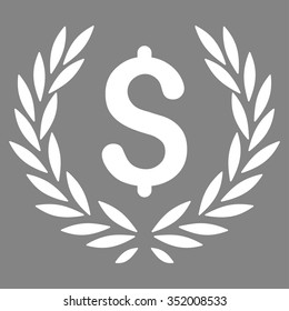 Laurel Bank Emblem vector icon. Style is flat symbol, white color, rounded angles, gray background.