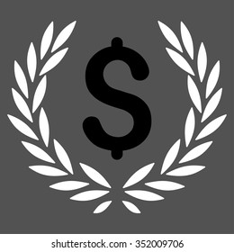 Laurel Bank Emblem vector icon. Style is bicolor flat symbol, black and white colors, rounded angles, gray background.