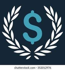 Laurel Bank Emblem vector icon. Style is bicolor flat symbol, blue and white colors, rounded angles, dark blue background.