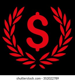 Laurel Bank Emblem vector icon. Style is flat symbol, red color, rounded angles, black background.