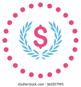 Laurel Bank Emblem vector icon. Style is bicolor flat circled symbol, pink and blue colors, rounded angles, white background.