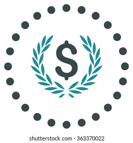 Laurel Bank Emblem vector icon. Style is bicolor flat circled symbol, soft blue colors, rounded angles, white background.