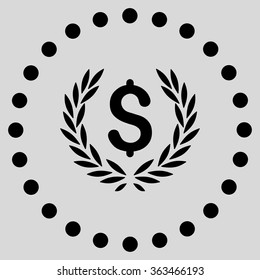Laurel Bank Emblem vector icon. Style is flat circled symbol, black color, rounded angles, light gray background.