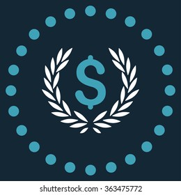 Laurel Bank Emblem vector icon. Style is bicolor flat circled symbol, blue and white colors, rounded angles, dark blue background.