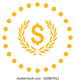 Laurel Bank Emblem vector icon. Style is flat circled symbol, yellow color, rounded angles, white background.