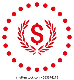 Laurel Bank Emblem vector icon. Style is flat circled symbol, red color, rounded angles, white background.