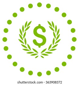 Laurel Bank Emblem vector icon. Style is flat circled symbol, eco green color, rounded angles, white background.