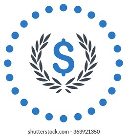 Laurel Bank Emblem vector icon. Style is bicolor flat circled symbol, smooth blue colors, rounded angles, white background.