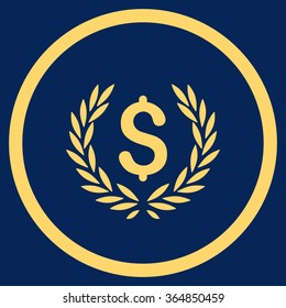 Laurel Bank Emblem vector icon. Style is flat circled symbol, yellow color, rounded angles, blue background.