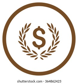Laurel Bank Emblem vector icon. Style is flat circled symbol, brown color, rounded angles, white background.