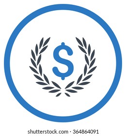 Laurel Bank Emblem vector icon. Style is bicolor flat circled symbol, smooth blue colors, rounded angles, white background.