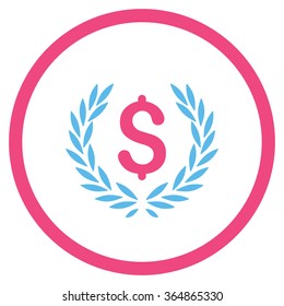Laurel Bank Emblem vector icon. Style is bicolor flat circled symbol, pink and blue colors, rounded angles, white background.
